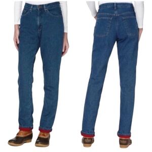 LL Bean Double L Fleece Lined Relaxed Fit Blue Jeans 100% Cotton Size 14 Petite